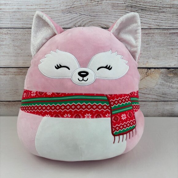 Squishmallows Rhiannon Pink Fox Wearing Christmas Scarf 2022 - Picture 1 of 7
